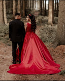 Designer Red A-Line Sleeveless Wedding Dresses With Lace-misshow.com