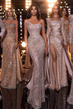 Designer Sequined Sleeveless Mermaid Prom Dress With Beads-misshow.com