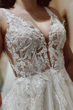 Designer Simple A-line V-neck Wedding Dresses With Lace-misshow.com