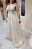 Designer Simple A-line V-neck Wedding Dresses With Lace