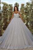 Designer Spaghetti Straps Long A-line Appliques Sleeveless Wedding Dress With Lace-misshow.com