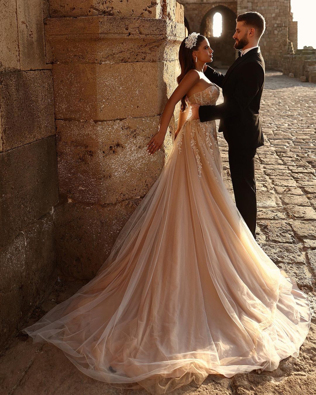 Designer Sweetheart Long A-line Glitter Lace Wedding Dress With Slit-misshow.com