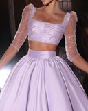 Designer Two Pieces A-line 3/4-Length Sleeves Beading Prom Dress-misshow.com