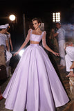 Designer Two Pieces A-line 3/4-Length Sleeves Beading Prom Dress