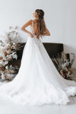 Designer V-neck Boho A-Line Backless Wedding Dresses With Lace-misshow.com