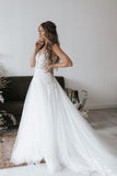 Designer V-neck Boho A-Line Backless Wedding Dresses With Lace-misshow.com