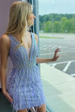 Designer V-neck Sleeveless Sequined Backless Homecoming Dress-misshow.com