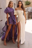 Designer White One Shoulder Satin Sequined Mermaid Wedding Dress With Slit-misshow.com