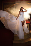 Designer White Sleeveless Wedding Dress With Ruffles Bridal Gown With Lace-misshow.com