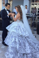 Dignified Sweetheart Sleeveless Ball Gown Tulle Wedding Dresses with Lace-misshow.com