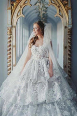 Dignified Sweetheart Sleeveless Ball Gown Tulle Wedding Dresses with Lace-misshow.com