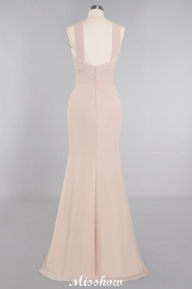 Dreamful Halter Slim Mermaid Bridesmaid Dress Floor Length Party Dress-misshow.com