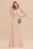 Dreamful Halter Slim Mermaid Bridesmaid Dress Floor Length Party Dress-misshow.com