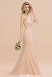 Dreamful Halter Slim Mermaid Bridesmaid Dress Floor Length Party Dress-misshow.com