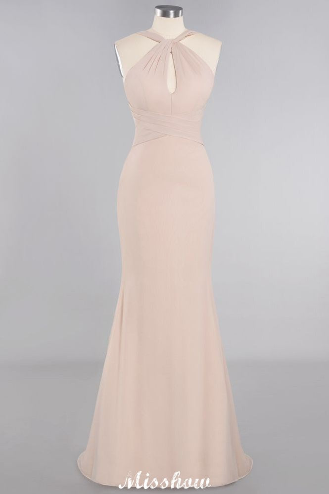 Dreamful Halter Slim Mermaid Bridesmaid Dress Floor Length Party Dress-misshow.com