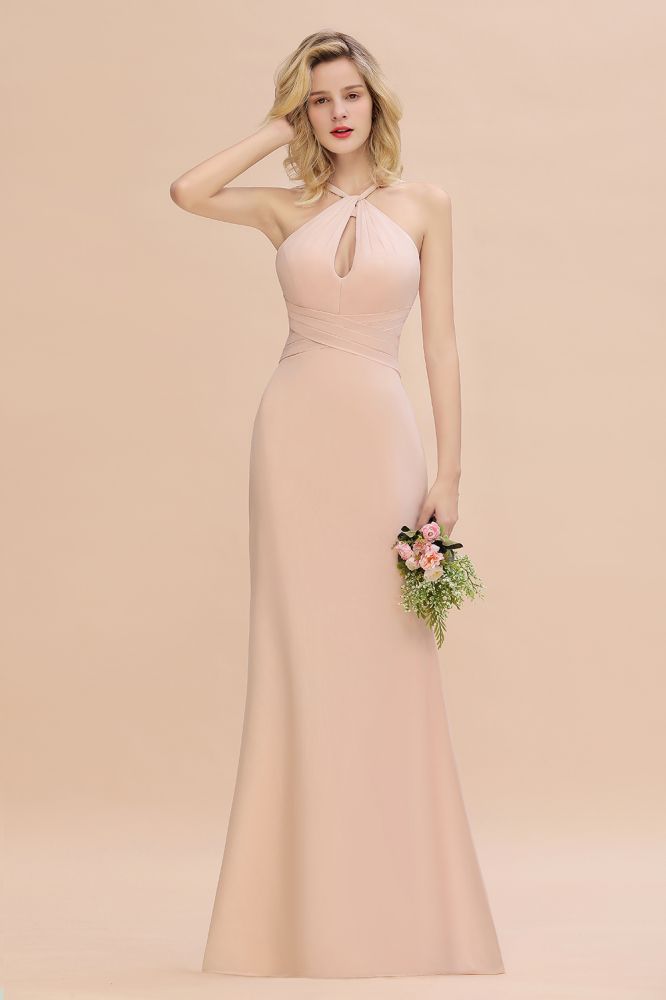 Dreamful Halter Slim Mermaid Bridesmaid Dress Floor Length Party Dress-misshow.com