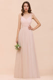 Dusty Pink Sleeveless A-line Wedding Guest Dress Beach Bridesmaid Dress