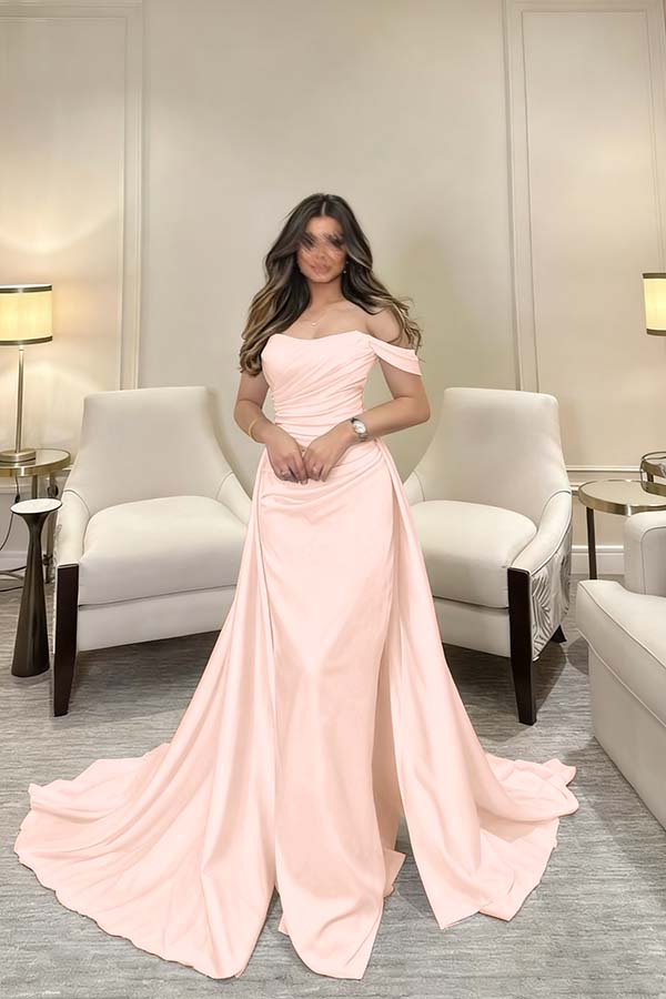 Off The Shoulder Sleeveless Long Mermaid Formal Dress With Pleated