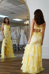 Spaghetti Strap Sleeveless Backless Long Formal Dress With Ruffles