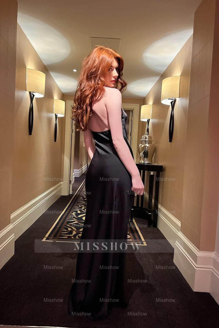 Black Halter Sleeveless Mermaid Long Formal Dress With Pleated