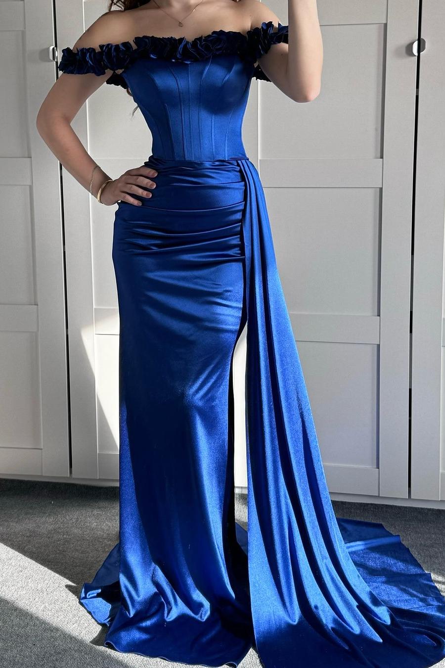 Off the Shoulder Sleeveless Mermaid Long Formal Dress With Ruffles