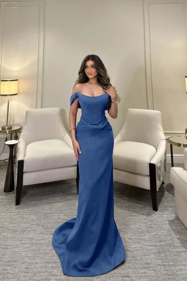 Off The Shoulder Sleeveless Long Mermaid Formal Dress With Pleated