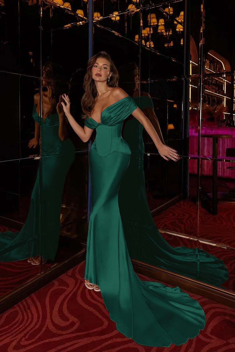 Off the Shoulder Sleeveless Long Mermaid Formal Dress With Pleated