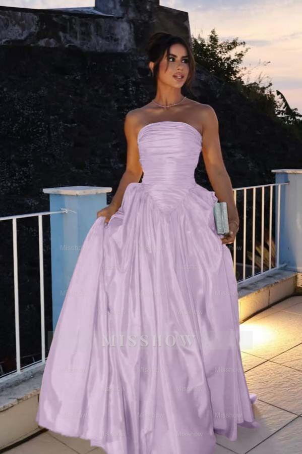Glamorous Strapless Sleeveless Long Formal Dress With Pleated