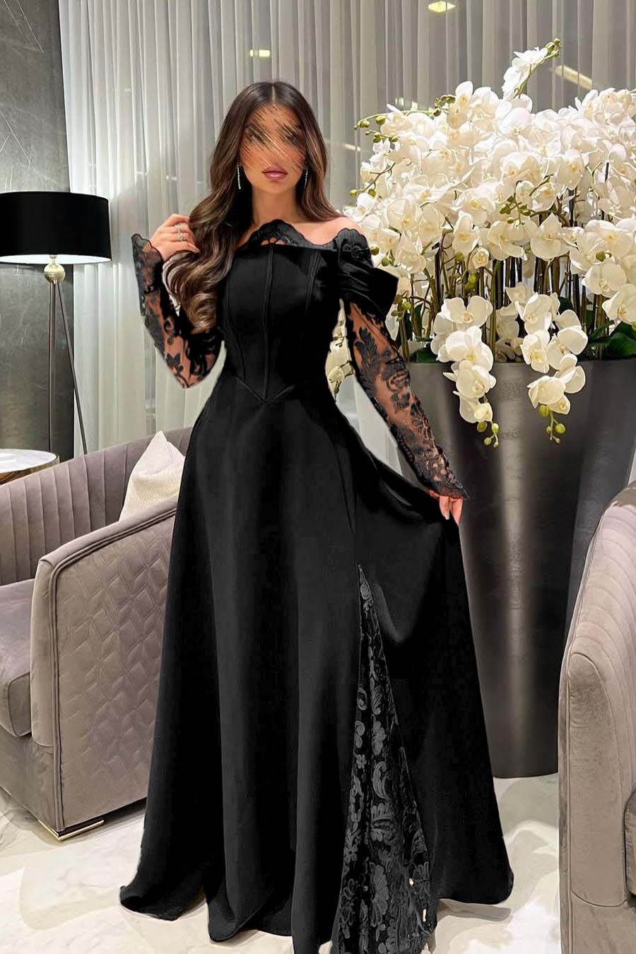 White Off the Shoulder Long Sleeves Long Formal Dress With Appliques