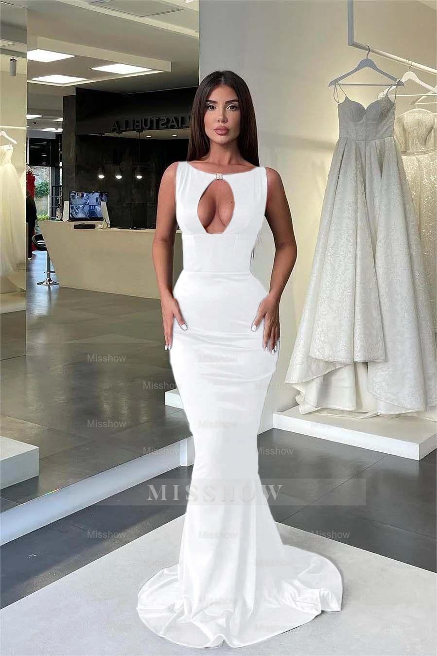 Jewel Neck Sleeveless High Waist Mermaid Formal Dress With Pleated