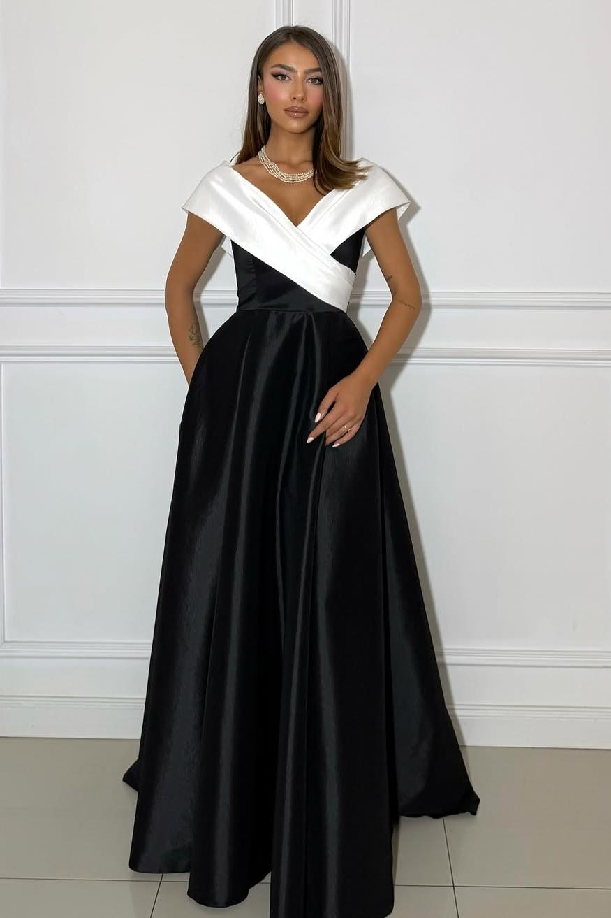 Off the Shoulder V Neck Sleeveless Long Formal Dress With Pleated