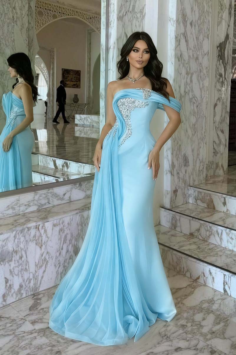 One Shoulder Sleeveless Long Mermaid Formal Dress With Beading