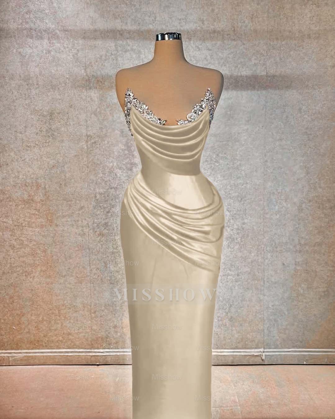 Chic Strapless Sleeveless Long Formal Dress With Beading Pleated