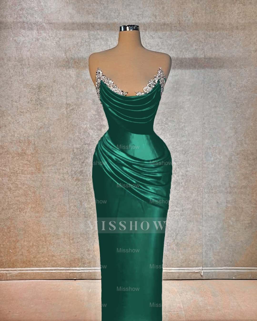 Chic Strapless Sleeveless Long Formal Dress With Beading Pleated