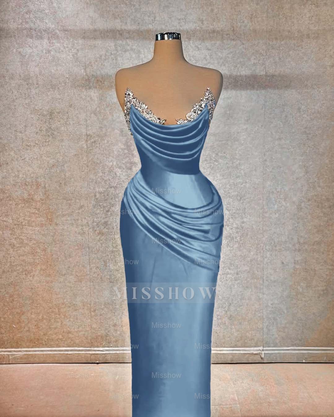 Chic Strapless Sleeveless Long Formal Dress With Beading Pleated