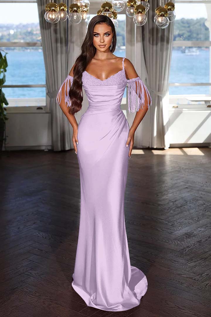 Off the Shoulder Sleeveless Mermaid Long Formal Dress With Tassel