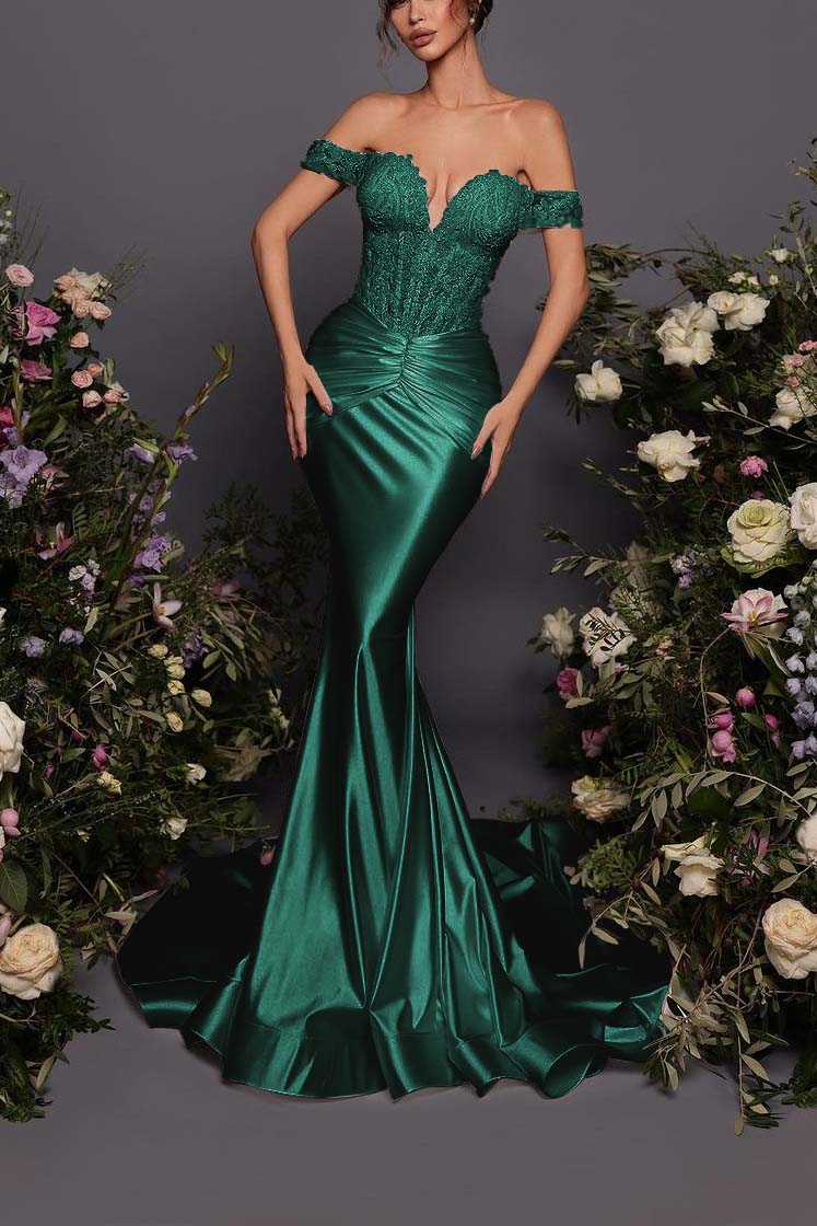 Off The Shoulder Sleeveless Long Mermaid Formal Dress With Pleated