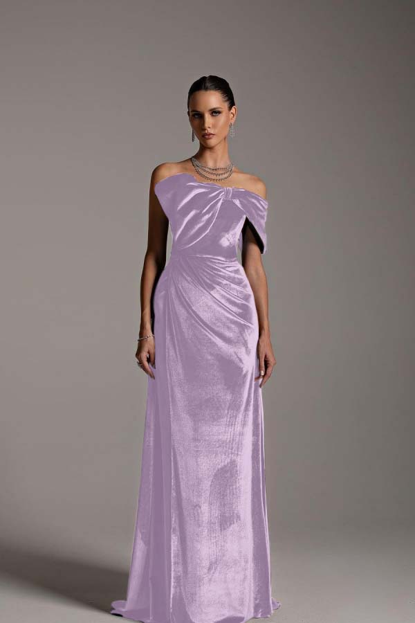 One Shoulder Strapless Sleeveless Long Mermaid Formal Dress With Pleated
