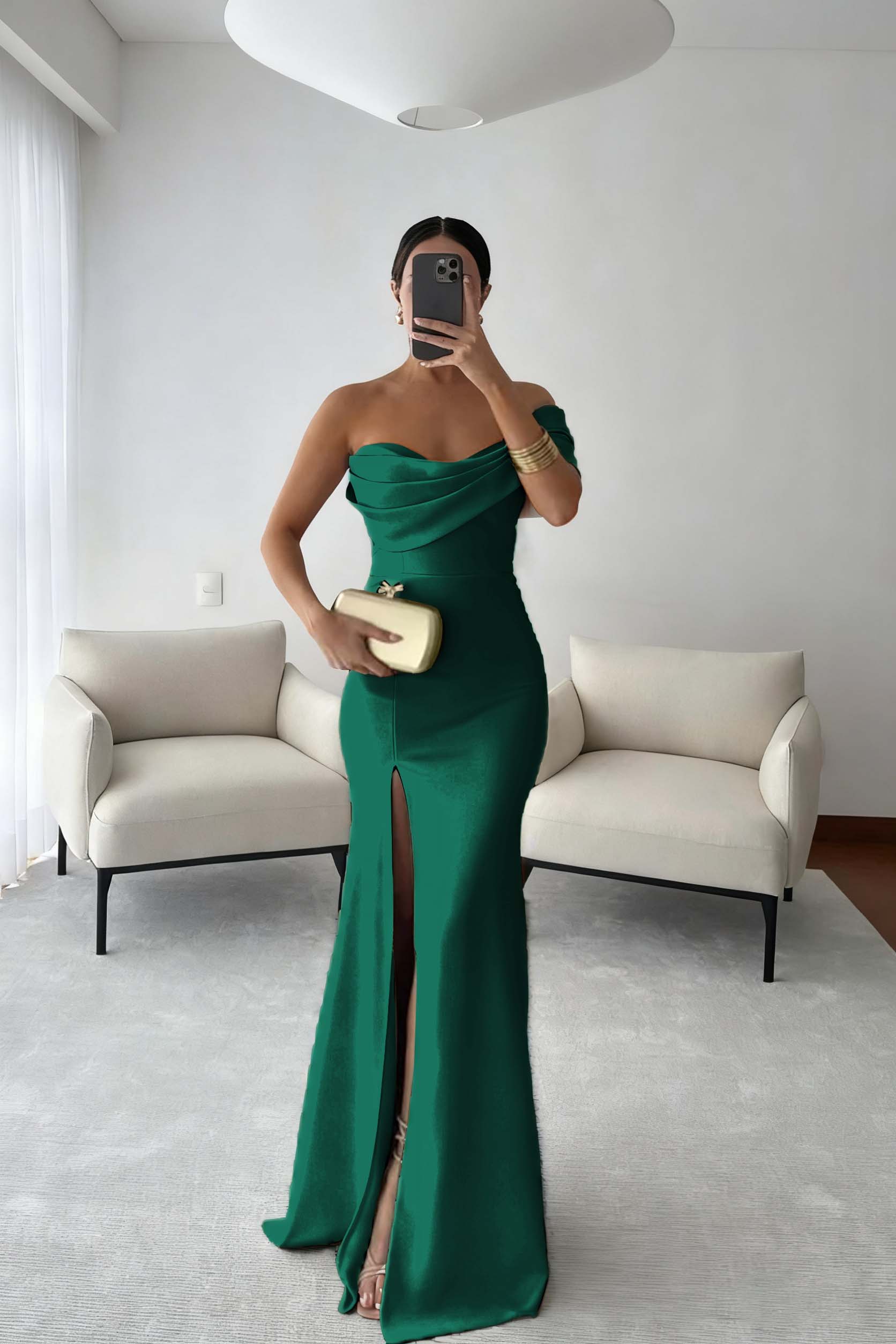 One Shoulder Sleeveless Long Mermaid Formal Dress With Split Pleated