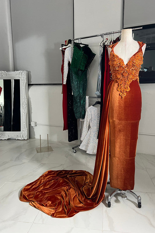 Formal Dress Straps Sleeveless With Appliques Beading Long Trail