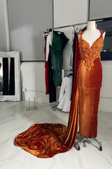 Formal Dress Straps Sleeveless With Appliques Beading Long Trail