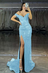 Off the Shoulder Sleeveless Long Mermaid Formal Dress With Split