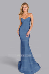Strapless Sleeveless Long Mermaid Formal Dress With Pleated