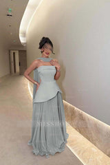 Chic Strapless Sleeveless Long Formal Dress With Ruffles Pleated