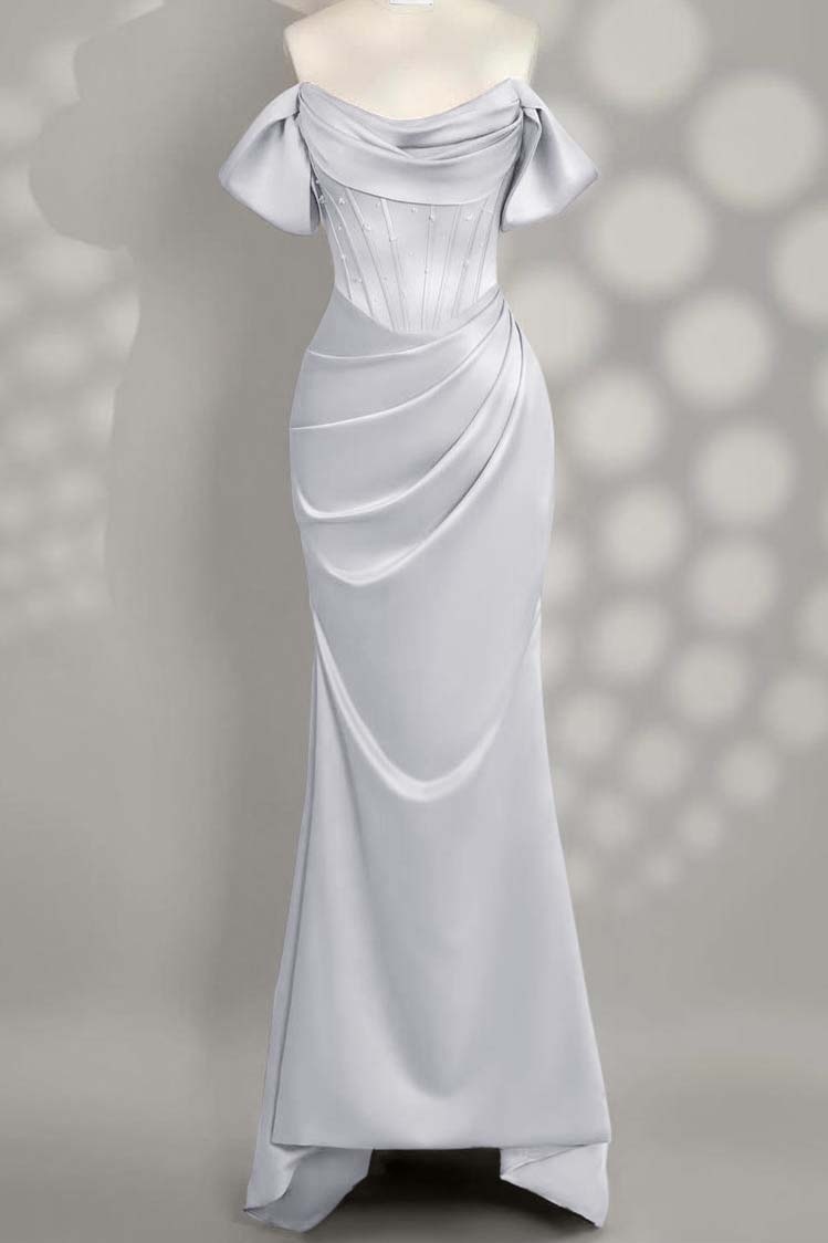 Off the Shoulder Sleeveless Mermaid Long Formal Dress With Pleated