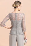 Elegant 3/4 Sleeves Lace Chiffon Affordable Mother of Bride Jumpsuit Online-misshow.com