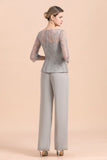 Elegant 3/4 Sleeves Lace Chiffon Affordable Mother of Bride Jumpsuit Online-misshow.com