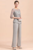 Elegant 3/4 Sleeves Lace Chiffon Affordable Mother of Bride Jumpsuit Online-misshow.com