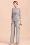 Elegant 3/4 Sleeves Lace Chiffon Affordable Mother of Bride Jumpsuit Online-misshow.com