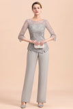 Elegant 3/4 Sleeves Lace Chiffon Affordable Mother of Bride Jumpsuit Online-misshow.com